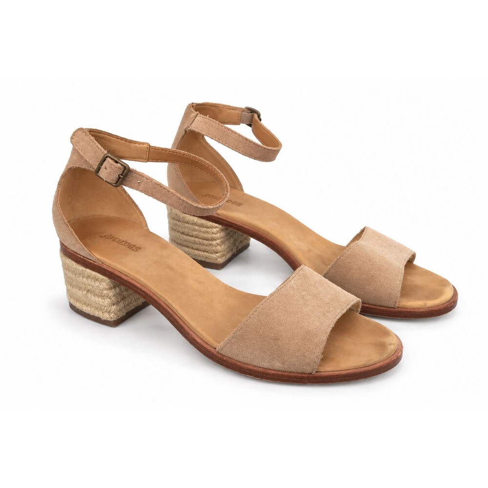 Soludos Tan Suede Block Heel Sandals Espadrille Boho Ankle Strap Womens 9.5